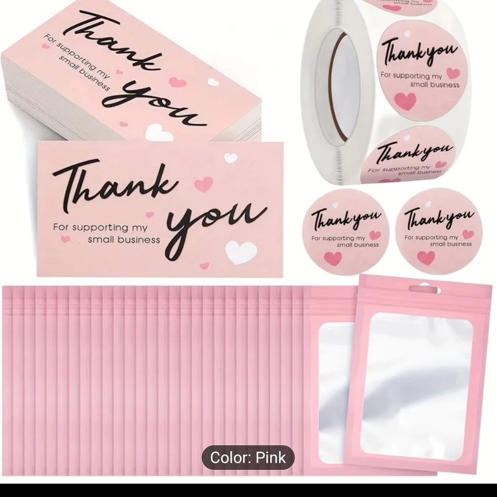 600 Count Pink Thank You Cards Stickers Pouches Set New